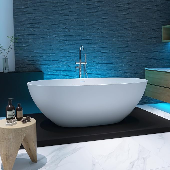 65'' Freestanding Bathtub Resin Stone Soaking Freestanding Tubs Matte Solid by MEDUNJESS