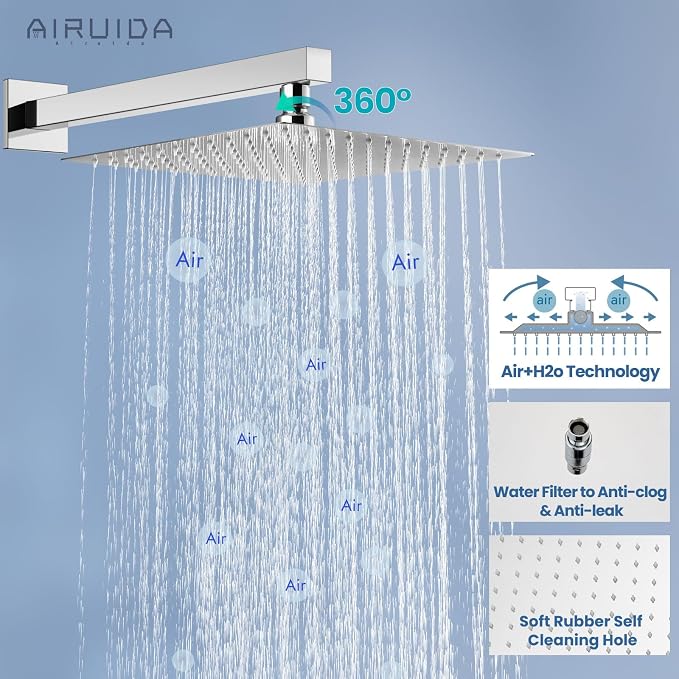 Airuida Shower Faucet Set Bathroom Rain Shower System SUS304 Stainless Steel - Image 5