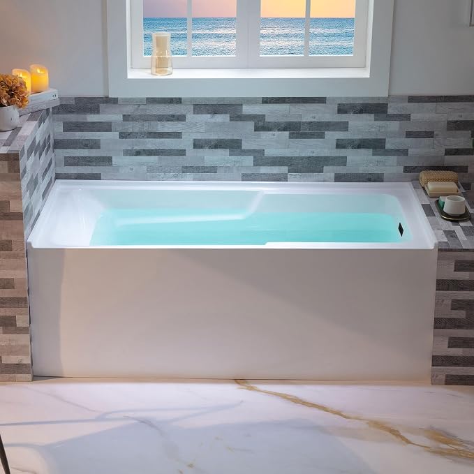 WOODBRIDGE 60" Acrylic Rectangular Alcove Soaking Bathtub in White - Image 2