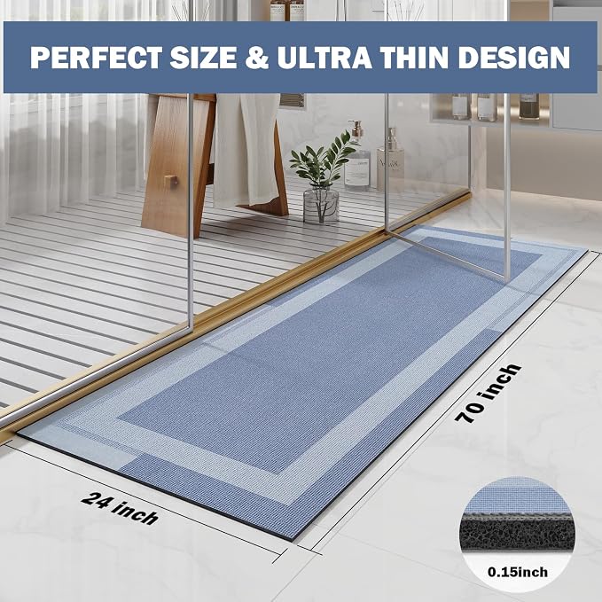 Extra Long Non Slip Bathroom Runner Bath Mat, Rubber Backing Ultra Thin Bath - Image 2