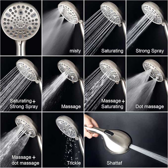 High Pressure Handheld Shower Head, 10-Setting Showerhead, 4.7”Detachable - Image 2