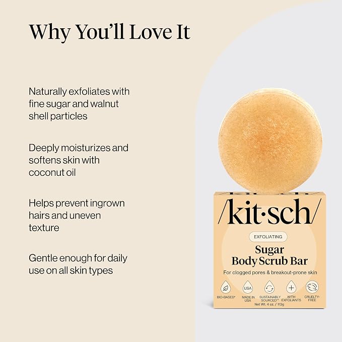 Kitsch Exfoliating Sugar Scrub for Body – All Natural Body Scrub Bar Soap for - Image 3