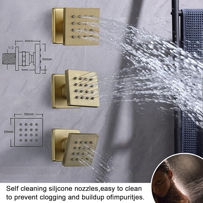 Thermostatic Shower System Brushed Gold Shower Faucet Set, Four Modes Shower - Image 3