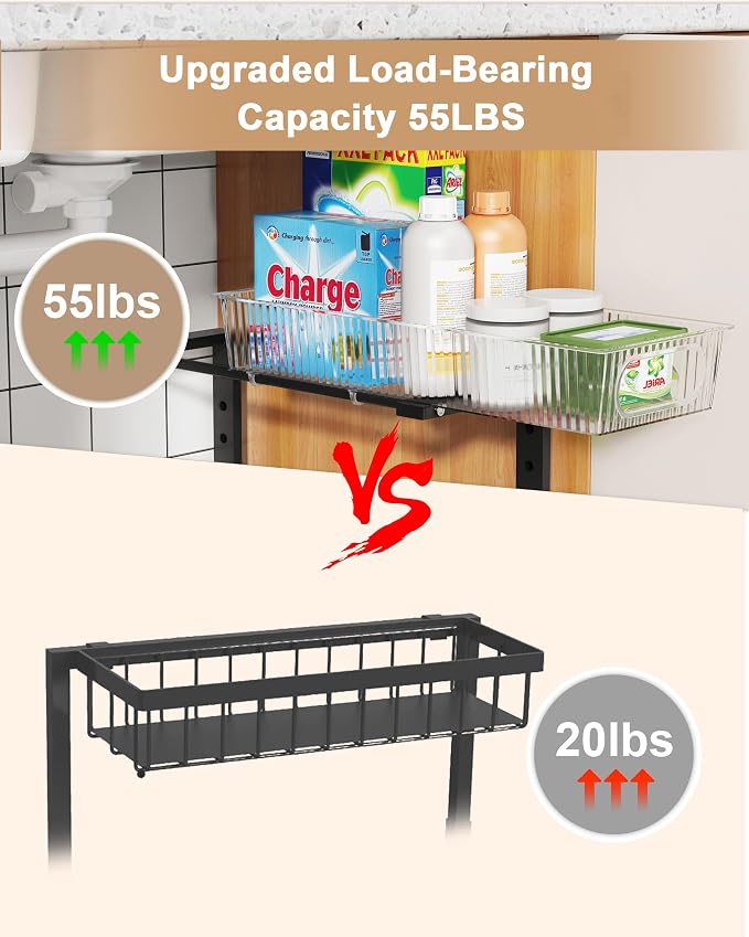 UMDONX Under Sink Organizer 2-Pack Adjustable Bathroom Under Sink Pull-Out - Image 7