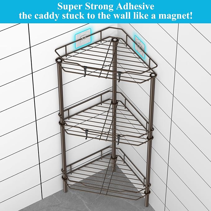 3 Tier Floor Standing Corner Shower Caddy Organizer Shelf - Image 2