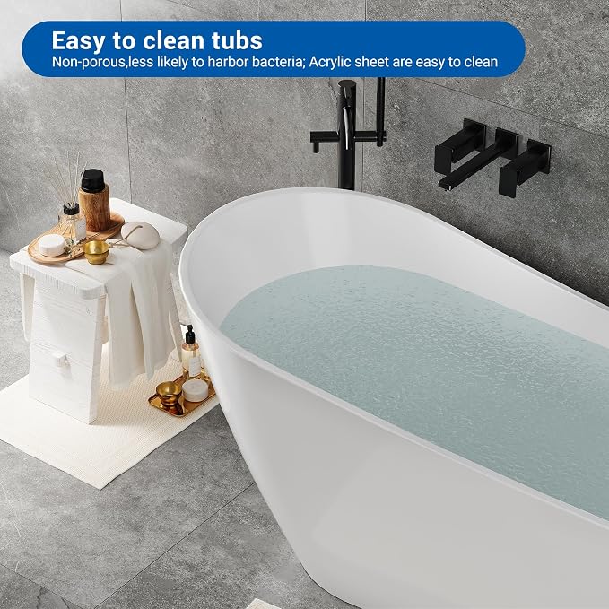 67'' Acrylic Freestanding Bathtub, Deep Soaking Tub, Non-Slip Upright Bathtub - Image 7