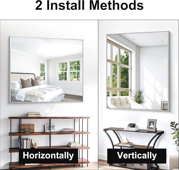 BONEWEI Silver Bathroom Mirror, 40x48 inch Wall Mirror - Image 6