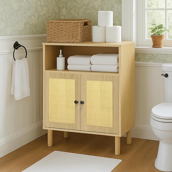 Rattan Small Coffee Bar Cabinet, Kitchen Storage Sideboad, Bathroom Corner - Image 8