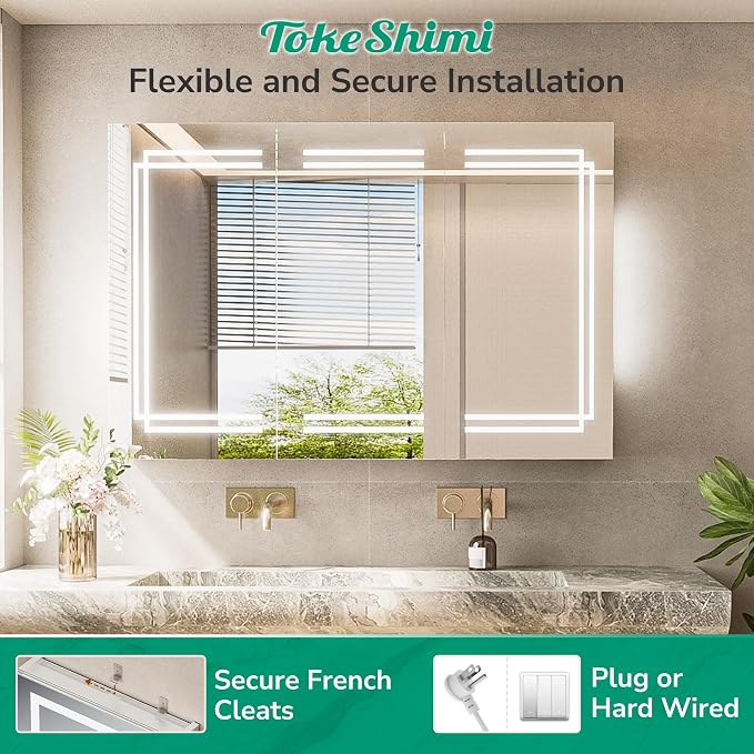 TokeShimi 36 x 30 LED Mirrored Medicine Cabinet - Image 8