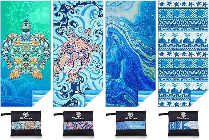 4 Pack Microfiber Lightweight Beach Towel Sand Free Quick Dry Absorbent Thin by WIDDONEN