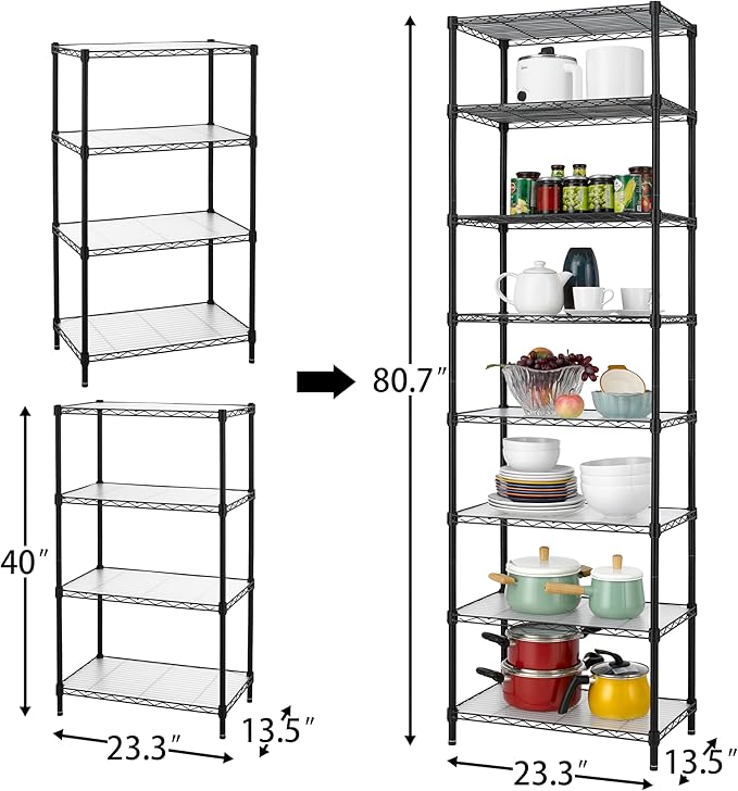 Finnhomy 8-Tier Wire Shelving Unit Adjustable Steel Wire Rack Shelving - Image 3