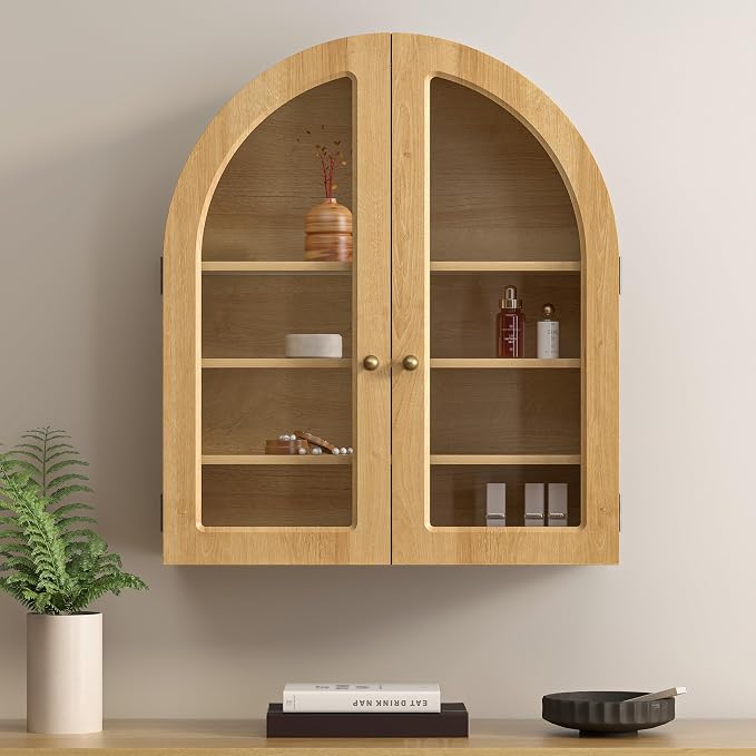 Large Arched Bathroom Wall Cabinet Modern Wooden Display Cabinet - Image 7