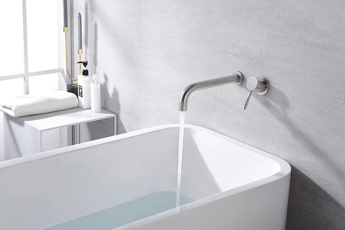SUMERAIN Bathroom Brushed Nickel Wall Mount Tub Faucet Single Lever Handle - Image 4