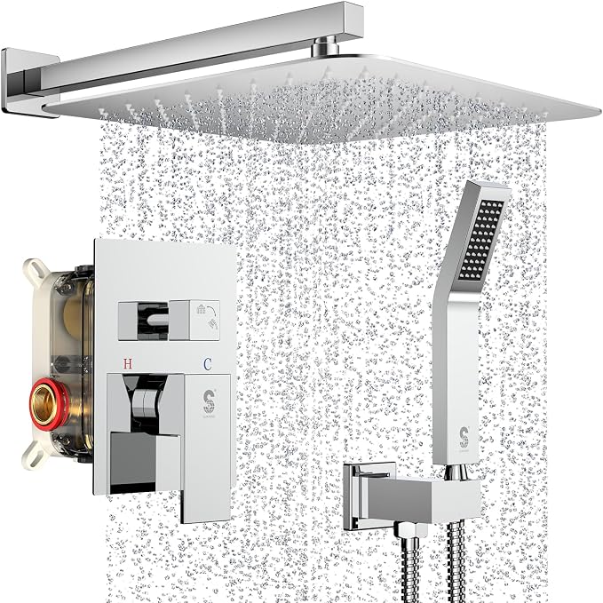 SR SUN RISE Polished Chrome Square Rainfall Shower Head and Handle Set by SRSUNRISE