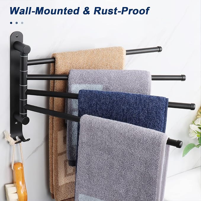 NearMoon Swivel Towel Rack, 13.8" Thicken 304 Stainless Steel 4-Arm Towel Bar - Image 4