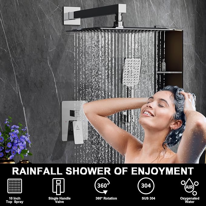 Rain Shower System 10IN Modern Brass Faucet Set - Image 3