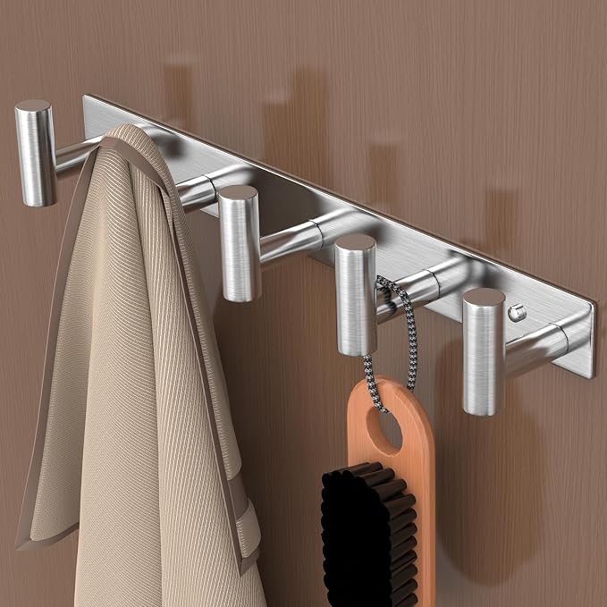 HUFEEOH Silver Coat Hooks Wall Mount, T Shaped 5 Hooks Stainless Steel Wall - Image 3