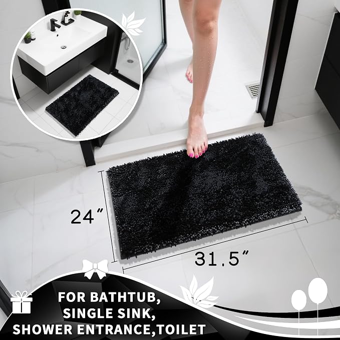 Yimobra Chenille Bathroom Rugs Non Slip, Extra Thick Soft Absorbent Bath Rug - Image 2