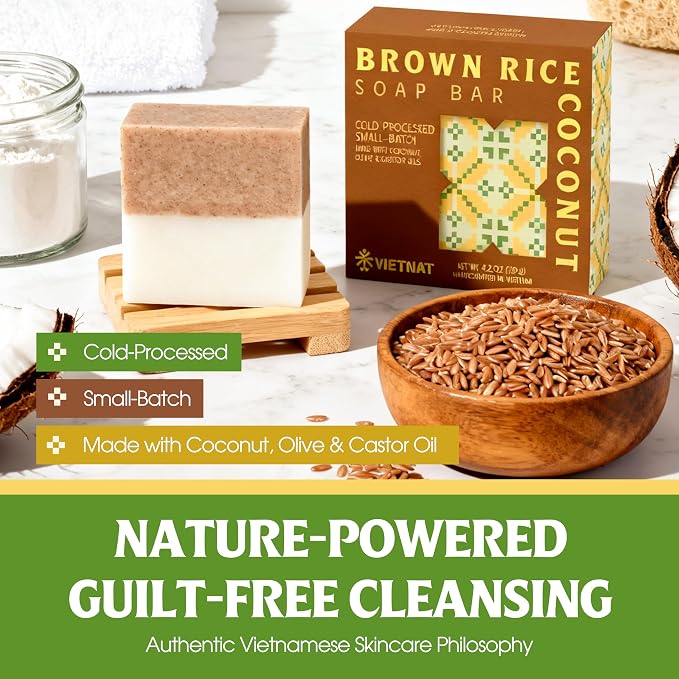 Brown Rice & Coconut Soap Bar – 2-in-1 Exfoliating & Nourishing, Cold Process - Image 8