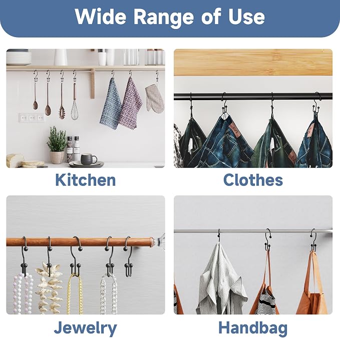 Titanker Shower Curtain Hooks Black, Minimalist Simple Double Glide Shower - Image 5
