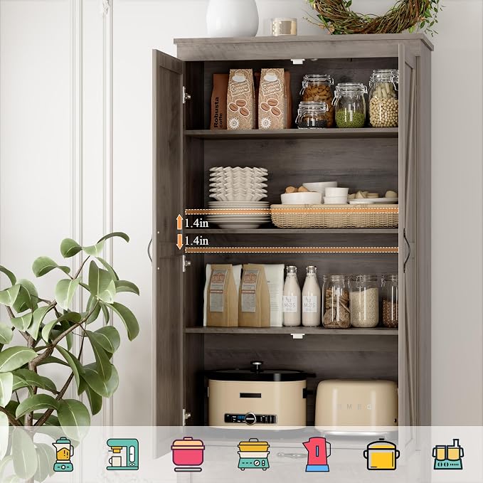 HOSTACK 70" Tall Kitchen Pantry Storage, Barn Doors Pantry Cabinet - Image 6