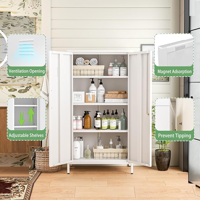 Tall Narrow Storage Cabinet 51.18" H Bathroom Cabinet Metal Pantry Cabinets - Image 6