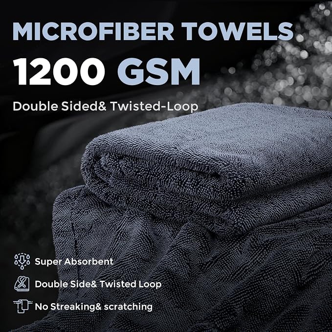 2-Pack 1200GSM Microfiber Car Drying Towels, Extra Large Twisted-Loop Absorbent - Image 2