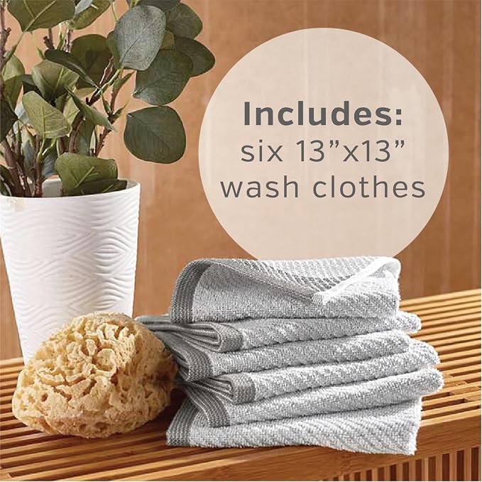 Wellbe 6-Piece Washcloth Set, Quick Dry, 13” x 13” - Image 3