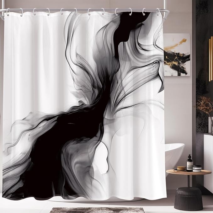 Cinbloo Black and White Shower Curtain 60Wx72H Abstract Bathroom Decor - Image 2
