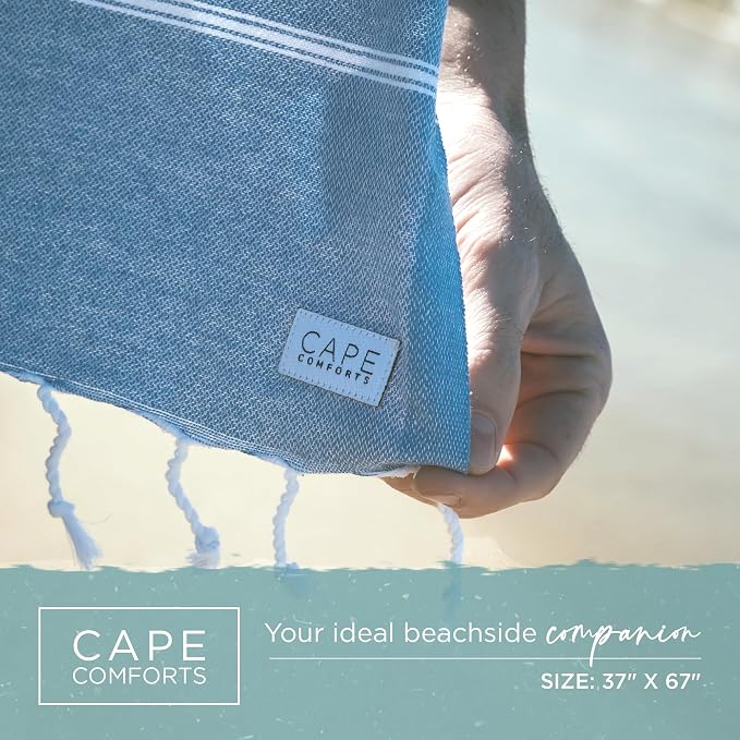 Large Turkish Beach Towel, Classic Denim Blue - Image 2