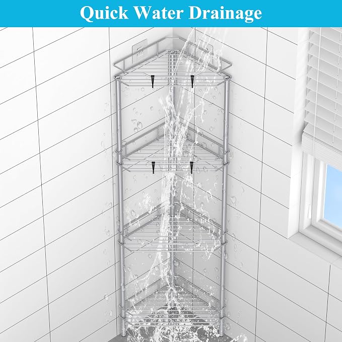 4 Tier Floor Standing Corner Shower Caddy Organizer Shelf - Image 6