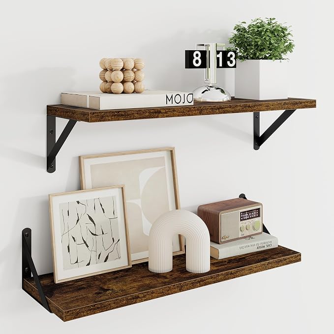 Dreamland Dark Brown Floating Shelves, 24W x 8D Wall Mounted Shelves Set of 2 by Dreamland