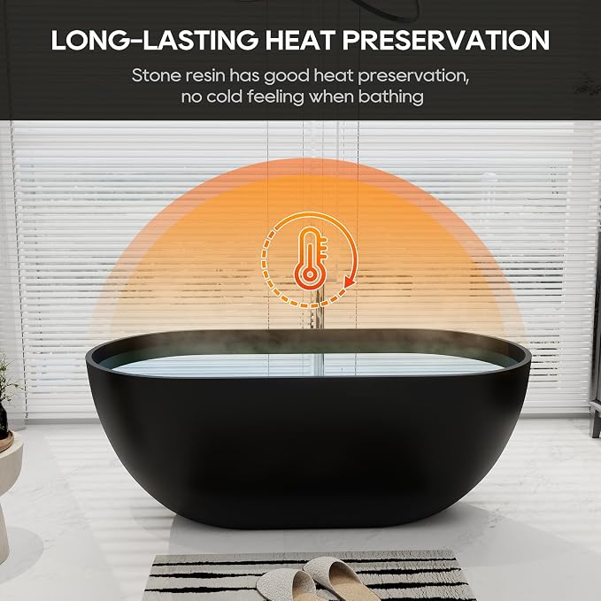 SJ STAR&JANE 59" Solid Surface Freestanding Bathtub Oval Stone Resin Soaking - Image 3