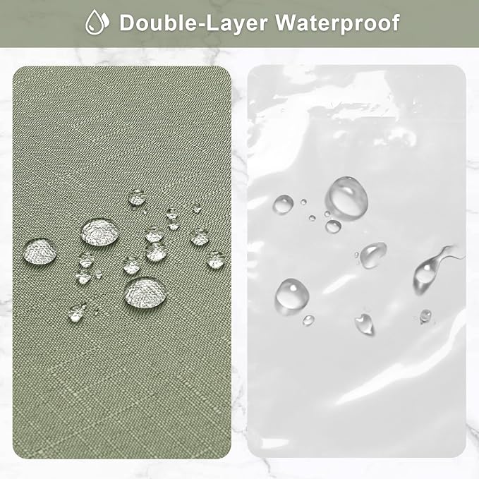 MitoVilla 3 in 1 Shower Curtain Set, Sage Green Boho Farmhouse Linen Textured - Image 5