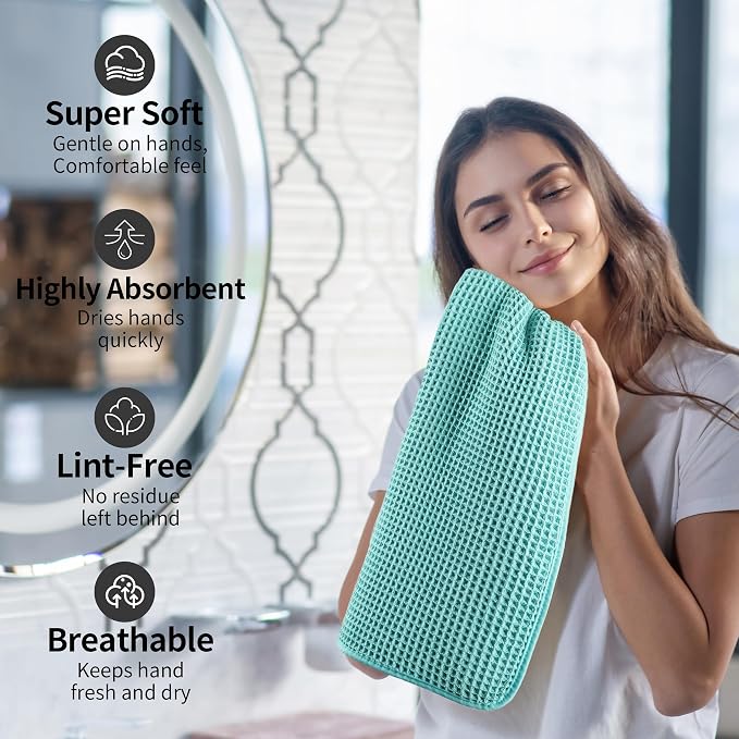Microfiber Waffle Hand Towels, 4 Pieces, Fast Drying, Lint Free - Image 4
