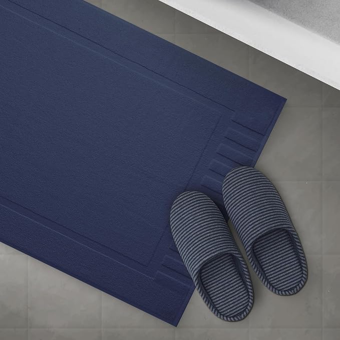 White Classic Luxury Bath Mat Floor Towel Set - Image 5