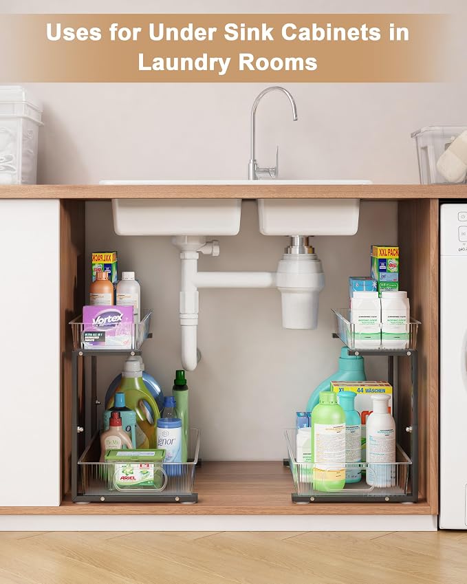 UMDONX Under Sink Organizer 2-Pack Adjustable Bathroom Under Sink Pull-Out - Image 6