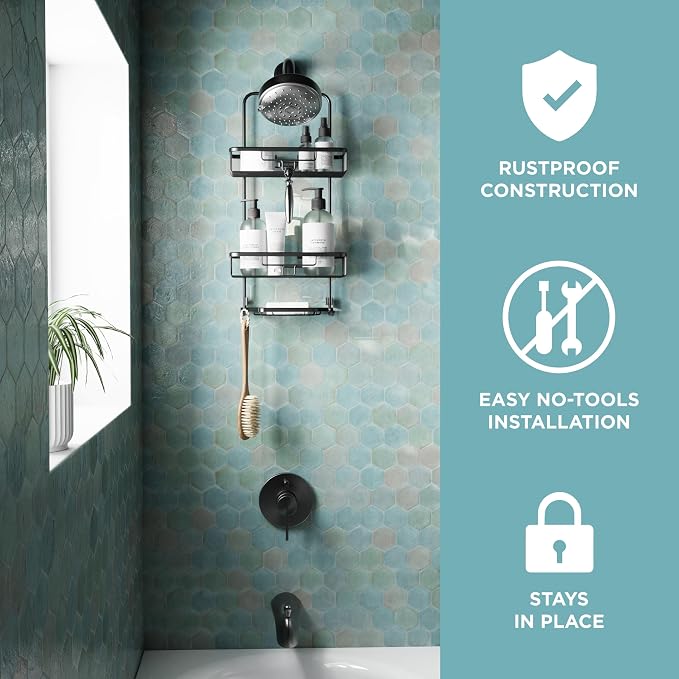 Zenna Home Rustproof Hanging Shower Caddy, Over the Shower Head Caddy - Image 2