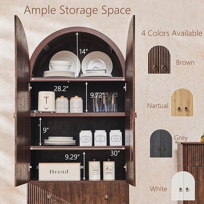 71" Tall Arched Pantry Cabinet, Fluted Kitchen Storage Cabinet - Image 5