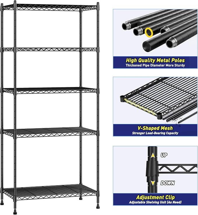 5-Tier Shelf, Shelves Capacity 1010LBS, Storage Shelves Adjustable Wire Shelving - Image 8