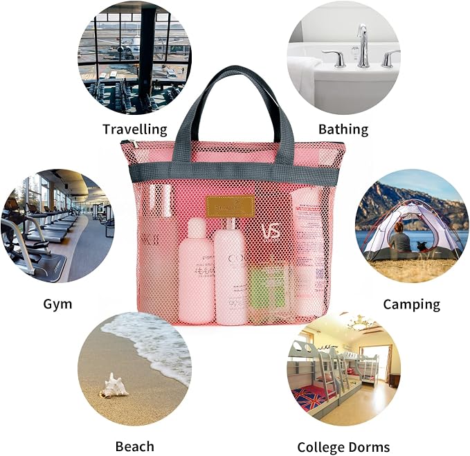 Mesh Shower Caddy Bag Portable Hanging Toiletry and Bath Organizer - Image 3