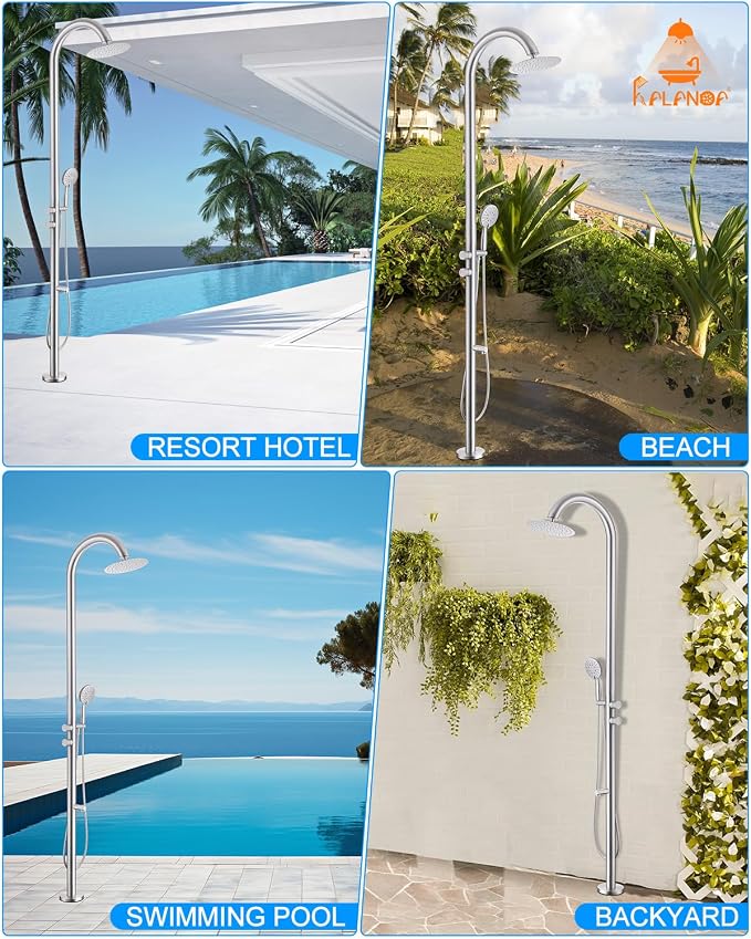 Free Standing Outdoor Shower Stainless Steel, 5-Function Nickel Shower Kit - Image 4