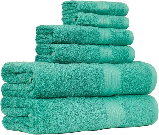 Amazon Basics 6 Piece Oversized Fade resistant Towel set, 100% Cotton towels by AmazonBasics