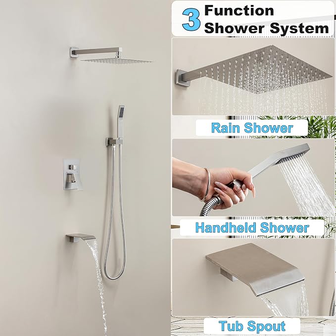 Shower System with Tub Spout, Wall Mounted Shower Faucet Set - Image 8