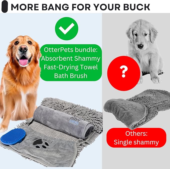 3 Piece Set: 2 Dog Towels and Dog Bath Brush. Dog Shammy and Microfiber Dog - Image 3