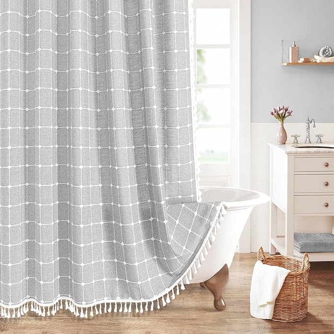 MitoVilla Grey Boho Shower Curtains by MitoVilla