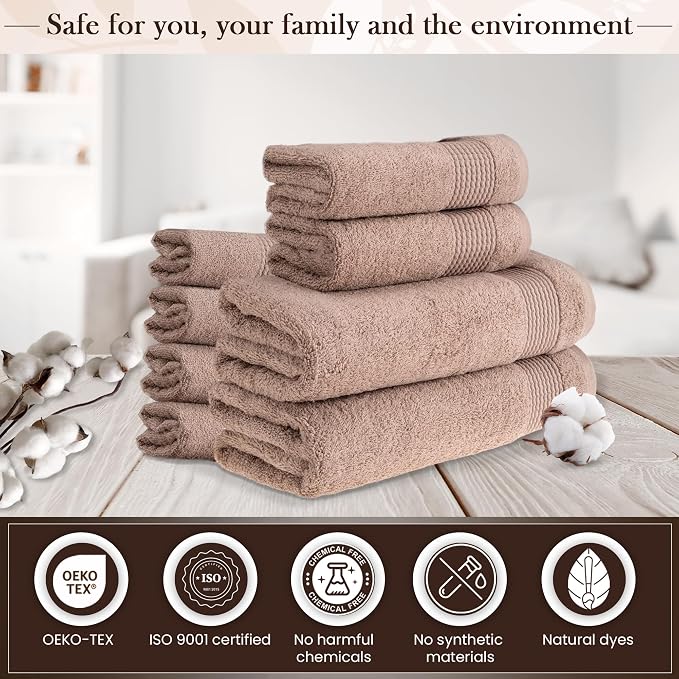 HALLEY Turkish Cotton Towels 2 Bath Towels 2 Hand Towels 4 Washcloths, Super - Image 6
