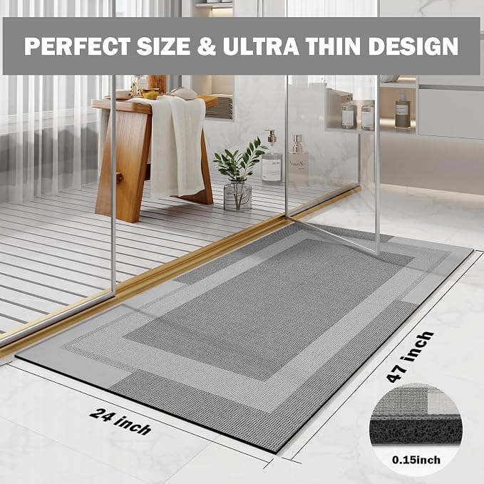 Non Slip Long Bath Mat Bathroom Runner, Rubber Backing Ultra Thin Bathroom Rugs - Image 2