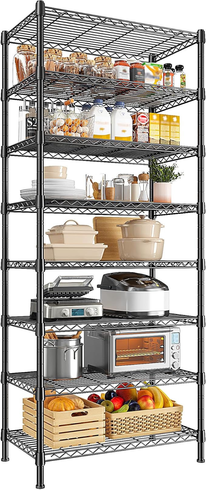 8 Tier Wire Shelving Rack Storage Shelves Loads1200LBS, Metal Shelving by Durayloly