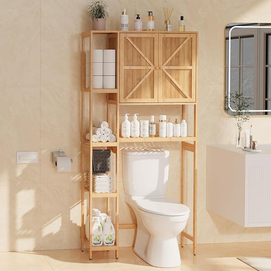 Bamboo Over The Toilet Storage, Above Toilet Organizer Storage Shelf Stand by WisuceHome
